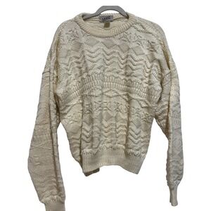 Vintage MODZ Italy Cream Fisherman Chunky Knit Crewneck Sweater Mens Sz L Coogi